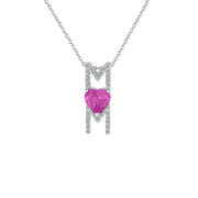Created Pink and White Sapphire 'Mom' Pendant in Silver - jewelerize.com