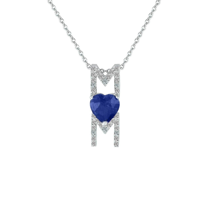 Created Blue and White Sapphire 'Mom' Pendant in Silver - jewelerize.com