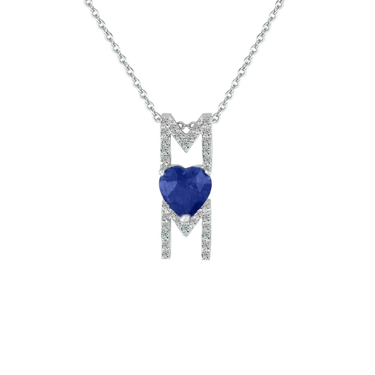 Created Blue and White Sapphire 'Mom' Pendant in Silver - jewelerize.com