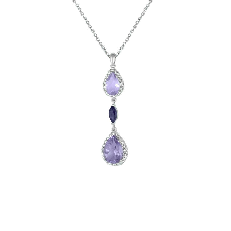 Amethyst and Pink Amethyst Drop Pendant in Sterling Silver - jewelerize.com