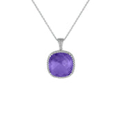 Cushion Cut Amethyst and Diamond Accent Pendant in Silver - jewelerize.com