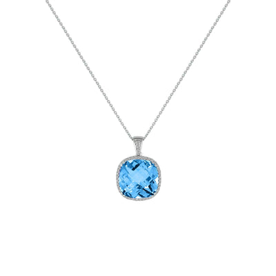 Cushion Cut Blue Topaz and Diamond Accent Pendant in Silver - jewelerize.com
