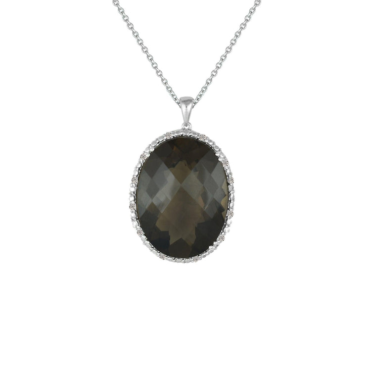 Smokey Quartz and Diamond Accent Fashion Silver Pendant - jewelerize.com