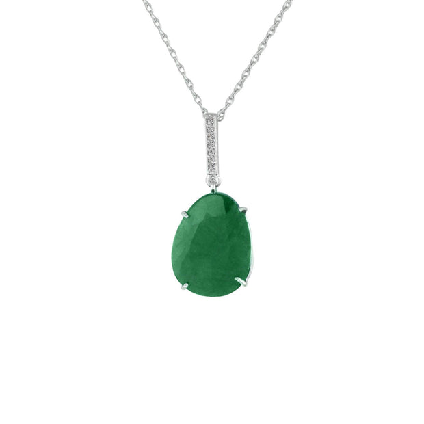 Genuine Rough Cut Emerald and Diamond Silver Pendant - jewelerize.com