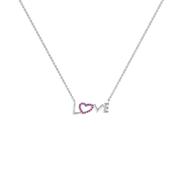 Created Ruby 'Love' Necklace in Sterling Silver - jewelerize.com