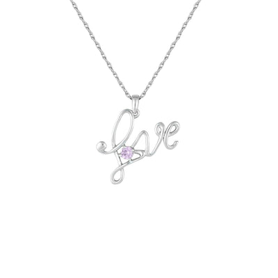Created Pink Sapphire 'Love' Pendant in Sterling Silver - jewelerize.com