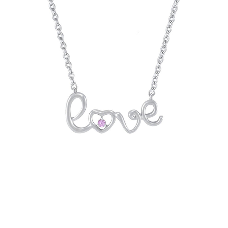 Created Pink Sapphire 'Love' Necklace in Sterling Silver - jewelerize.com