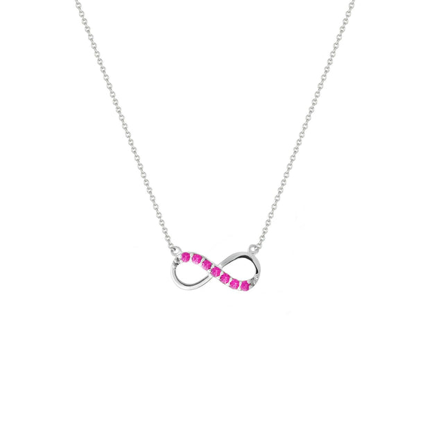 Created Pink Sapphire Infinity Necklace in Silver - jewelerize.com
