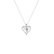 Created Pink Sapphire and Diamond Accent 'Mom' Heart Pendant - jewelerize.com