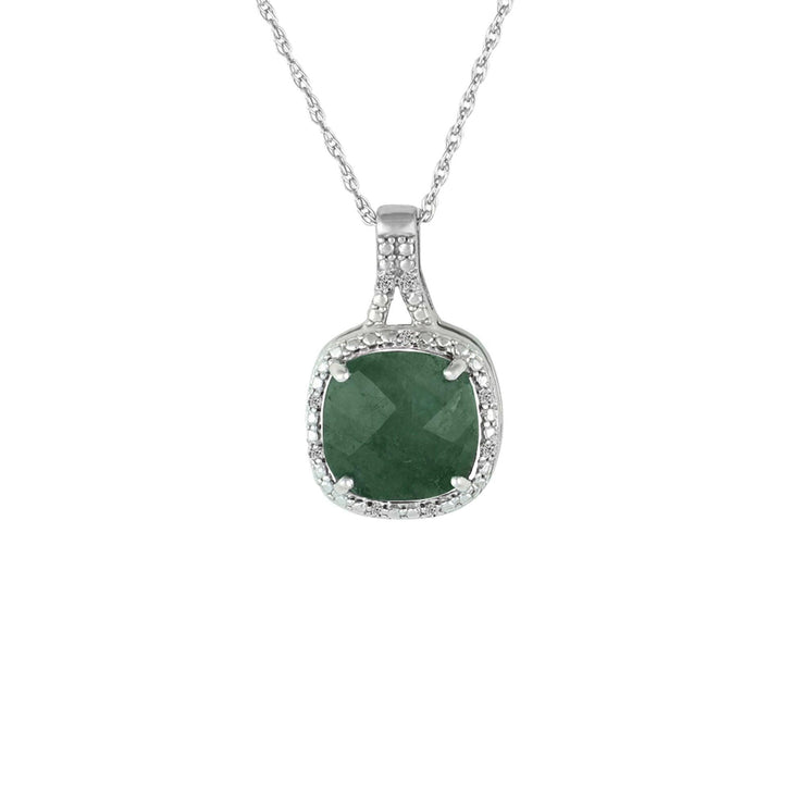 Genuine Emerald and Diamond Accent Fashion Silver Pendant - jewelerize.com