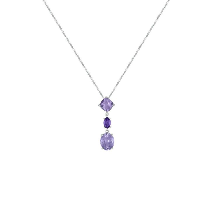 Pink Amethyst and Amethyst Drop Pendant in Sterling Silver - jewelerize.com