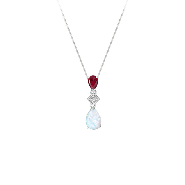 Created Opal, Created Ruby and Diamond Drop Pendant - jewelerize.com