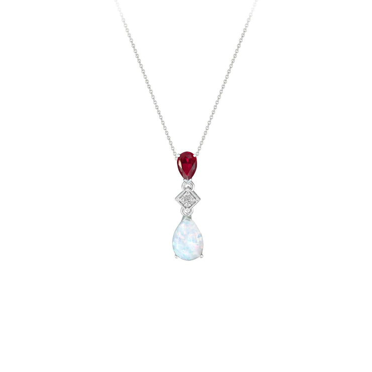 Created Opal, Created Ruby and Diamond Drop Pendant - jewelerize.com