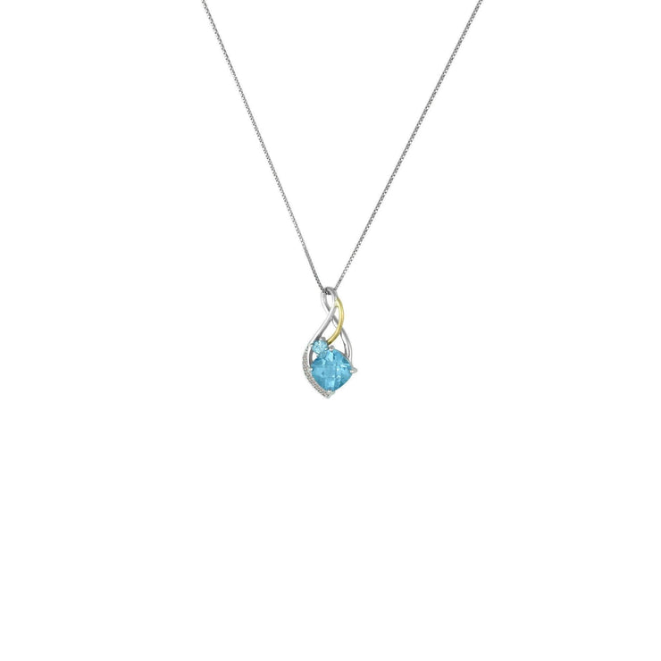 Blue Topaz and Diamond Fashion Pendant in Silver & 14K - jewelerize.com