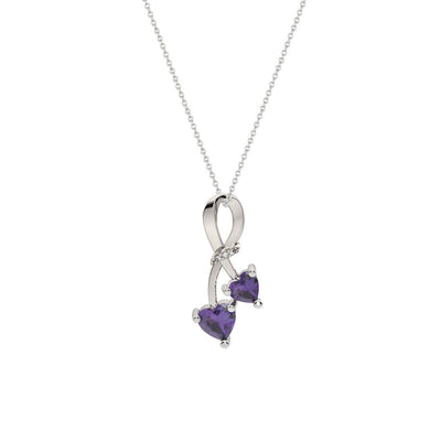 Amethyst and Diamond Double Heart Pendant in Silver - jewelerize.com