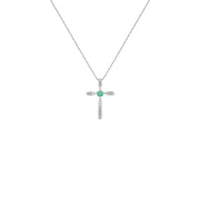Emerald and Diamond Cross Pendant in Sterling Silver - jewelerize.com