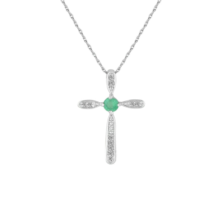 Emerald and Diamond Cross Pendant in Sterling Silver - jewelerize.com