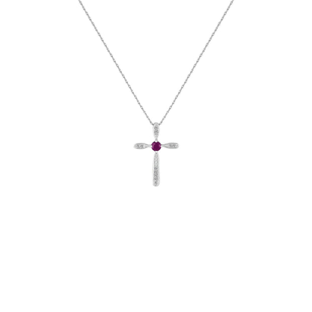 Ruby and Diamond Cross Pendant in Sterling Silver - jewelerize.com