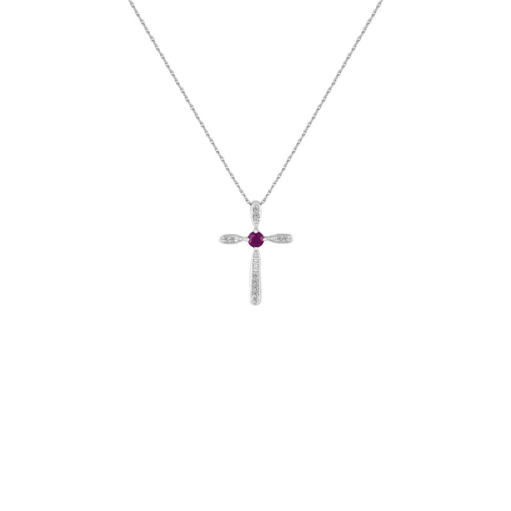 Ruby and Diamond Cross Pendant in Sterling Silver - jewelerize.com