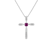 Ruby and Diamond Cross Pendant in Sterling Silver - jewelerize.com