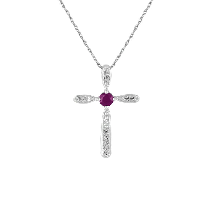 Ruby and Diamond Cross Pendant in Sterling Silver - jewelerize.com