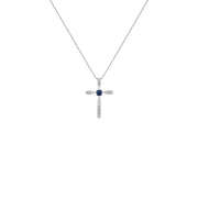 Sapphire and Diamond Cross Pendant in Sterling Silver - jewelerize.com