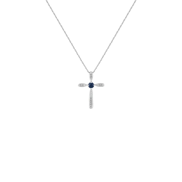 Sapphire and Diamond Cross Pendant in Sterling Silver - jewelerize.com