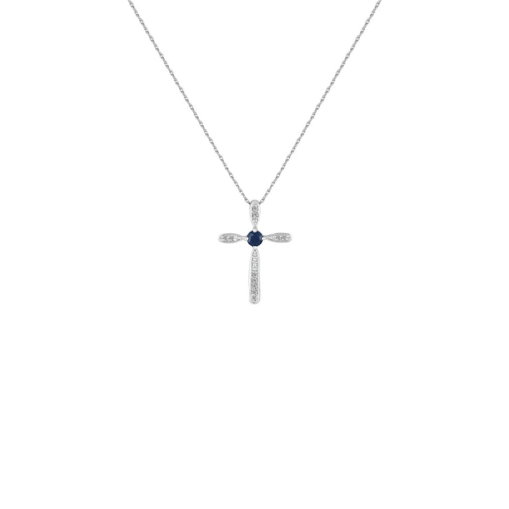 Sapphire and Diamond Cross Pendant in Sterling Silver - jewelerize.com