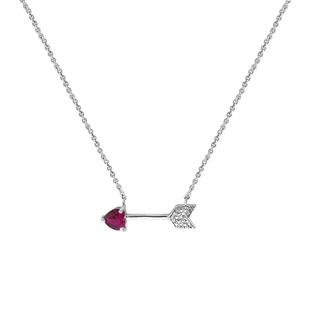 Created Ruby and Diamond Heart Arrow Necklace in Silver - jewelerize.com