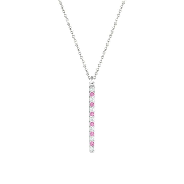 Created Pink and White Sapphire Stick Pendant in Silver - jewelerize.com