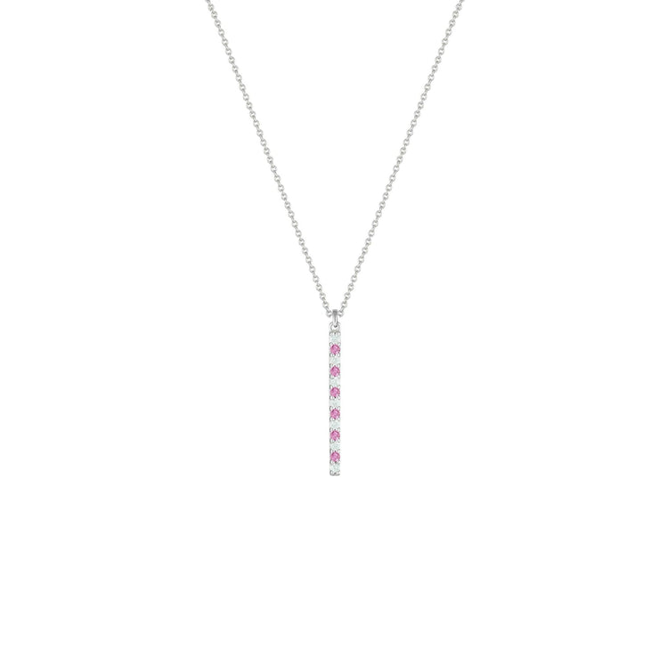 Created Pink and White Sapphire Stick Pendant in Silver - jewelerize.com