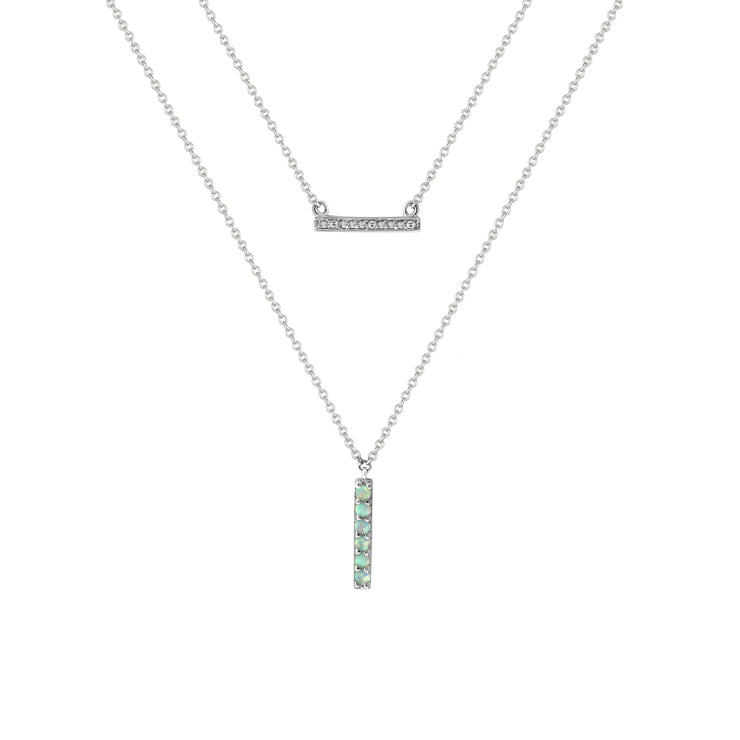 Created Opal and Diamond Lariat Necklace in Silver - jewelerize.com