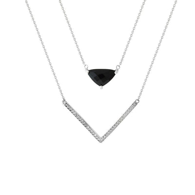 Black Onyx and Diamond Layer Necklace in Silver - jewelerize.com