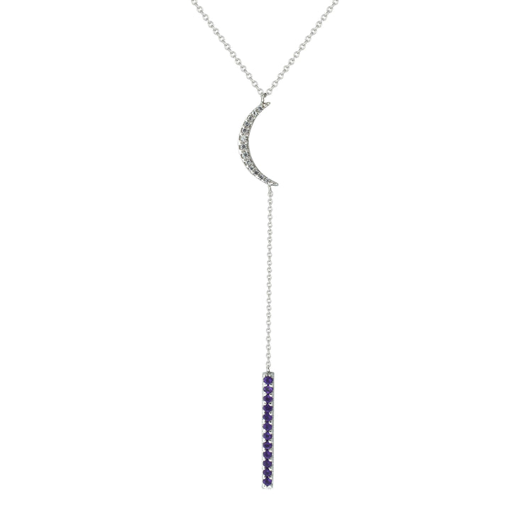 Amethyst and Created White Sapphire Lariat Necklace - jewelerize.com