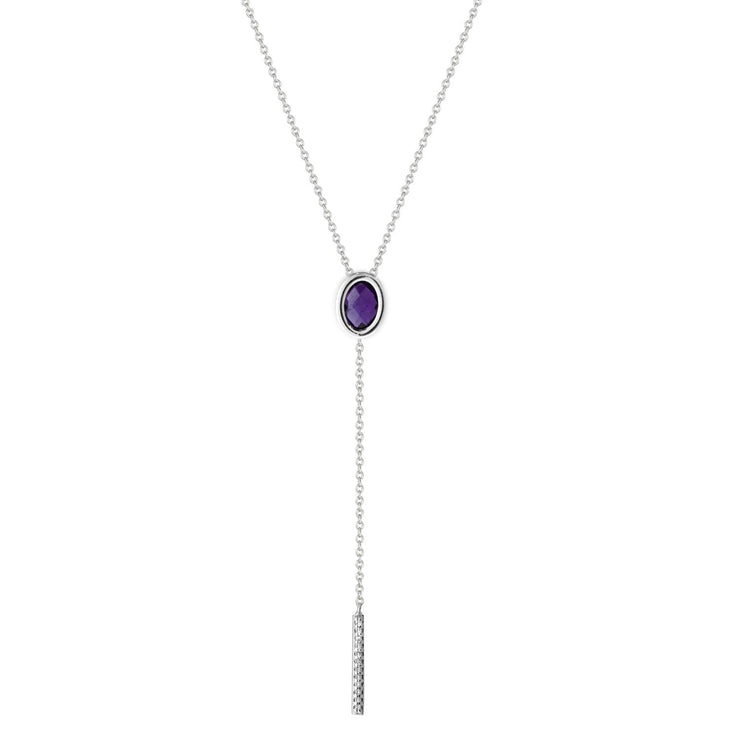 Amethyst and Created White Sapphire Lariat Silver Necklace - jewelerize.com