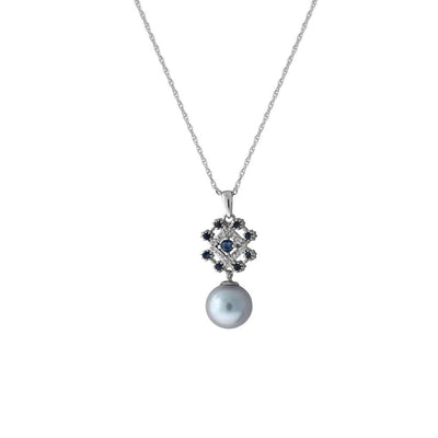 Pearl, Sapphire, and Created White Sapphire Silver Pendant - jewelerize.com