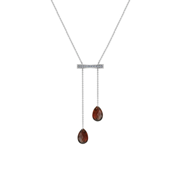 Garnet and Diamond Adjustable Necklace in Silver - jewelerize.com