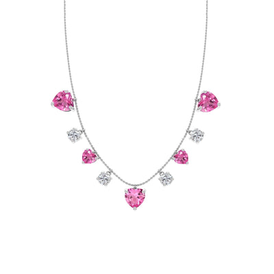 Created Pink and White Sapphire Heart Necklace - jewelerize.com