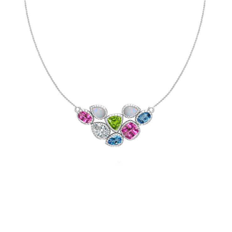Multi Colored Fashion Necklace in Silver - jewelerize.com