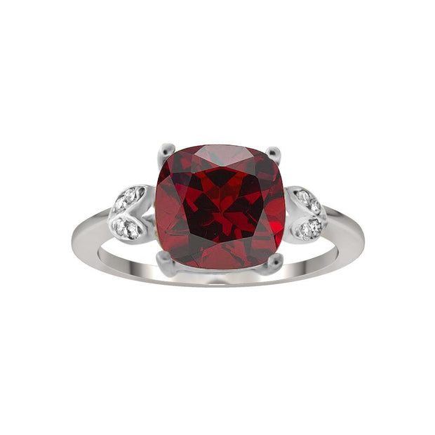 10k White Gold Garnet and Diamond Ring - jewelerize.com