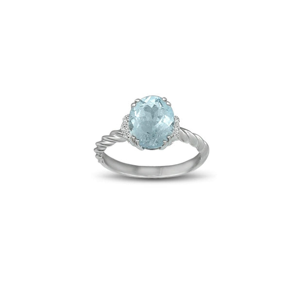 Aquamarine and Diamond Accent Ring in Silver - jewelerize.com