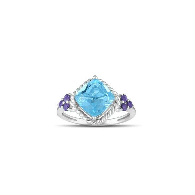 10K White Gold Blue Topaz and Amethyst Fashion Ring - jewelerize.com