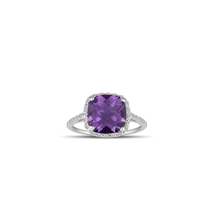 White Gold Amethyst Ring - 10K Gold Amethyst and Diamond Ring - jewelerize.com
