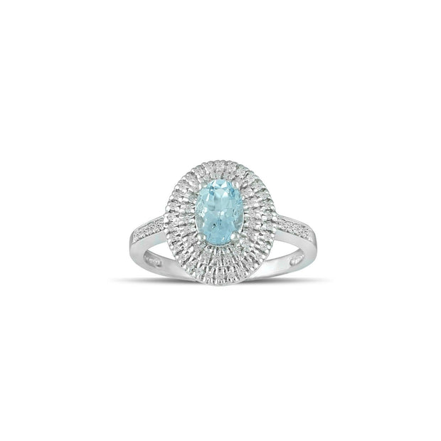 Aquamarine Gold Ring - 10K White Gold Aquamarine and Diamond Fashion Ring - jewelerize.com