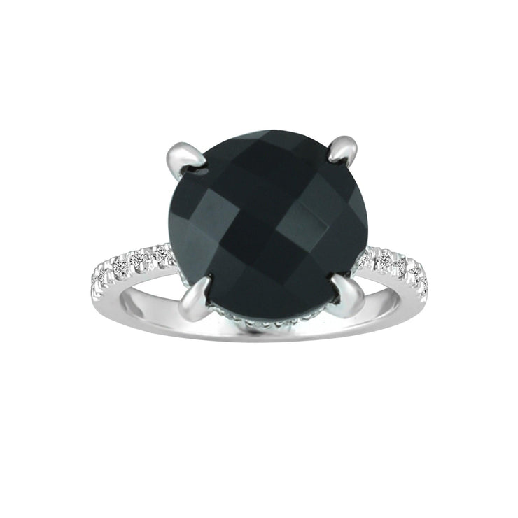Black Onyx and Diamond Accent Ring in Sterling Silver - jewelerize.com