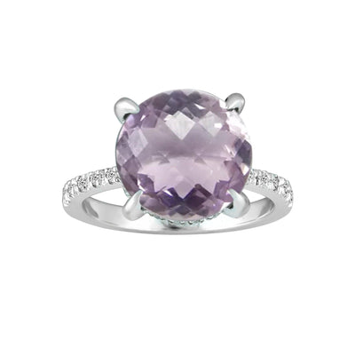 Pink Amethyst and Diamond Accent Ring in Sterling Silver - jewelerize.com