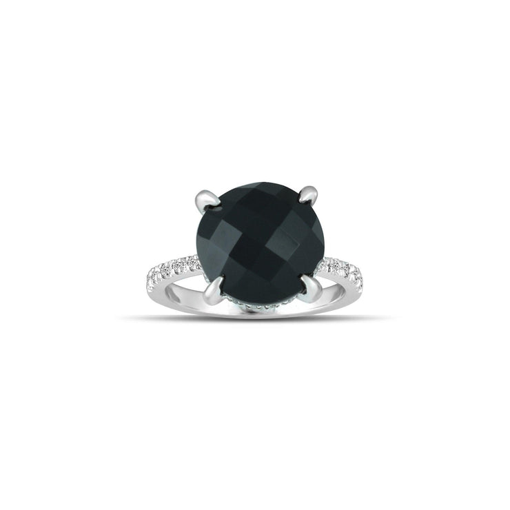 10K White Gold Black Onyx and Diamond Accent Fashion Ring - jewelerize.com