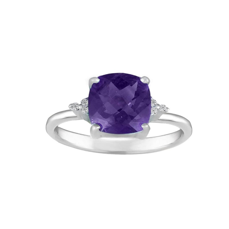 Amethyst and Diamond Accent Ring in Sterling Silver - jewelerize.com