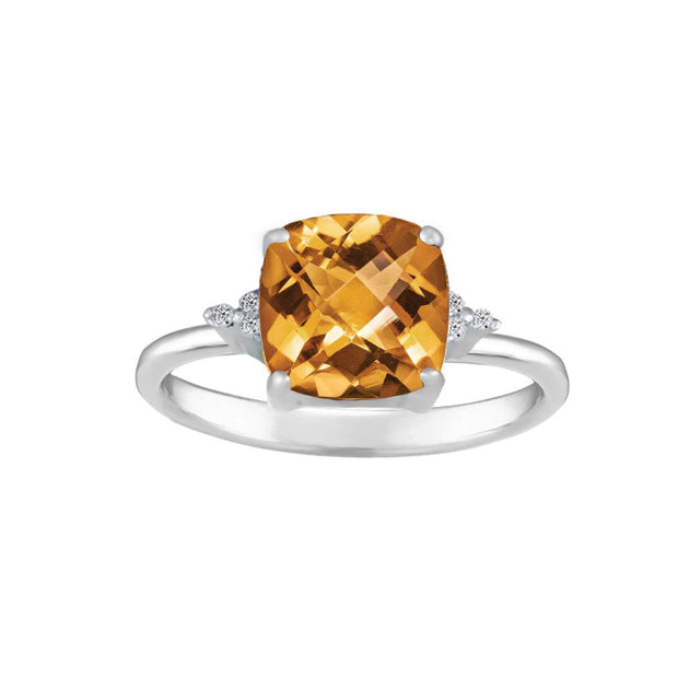 Citrine and Diamond Accent Ring in Sterling Silver - jewelerize.com