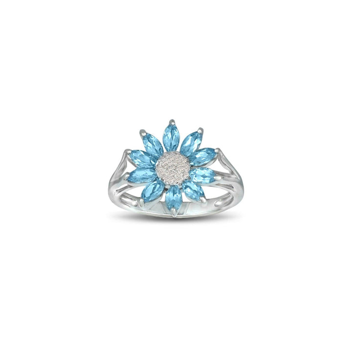 Blue Topaz and Diamond Accent Flower Ring in Silver - jewelerize.com